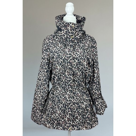JM Collection Leopard Coat Jacket Womens M Brown Black Belted Waist Snap Button - Picture 1 of 16